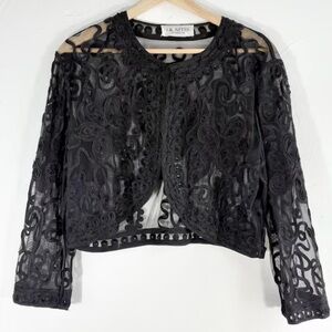 J.R. Nites Sheer Black Embroidered Dressy Jacket  Small 1990’s
